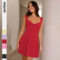Women's Umbrella Skirt Casual Elegant Streetwear Deep U Pleated Sleeveless Solid Color Above Knee Holiday Daily Selfie main image 4