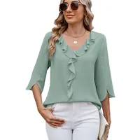 Women's Chiffon Shirt Half Sleeve Blouses Ruffles Pleated Elegant Simple Style Solid Color main image 2