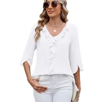Women's Chiffon Shirt Half Sleeve Blouses Ruffles Pleated Elegant Simple Style Solid Color main image 3