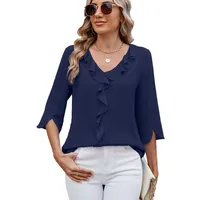 Women's Chiffon Shirt Half Sleeve Blouses Ruffles Pleated Elegant Simple Style Solid Color main image 4