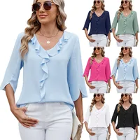 Women's Chiffon Shirt Half Sleeve Blouses Ruffles Pleated Elegant Simple Style Solid Color main image 1