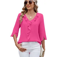 Women's Chiffon Shirt Half Sleeve Blouses Ruffles Pleated Elegant Simple Style Solid Color main image 5