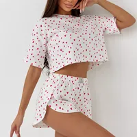 Home Sleeping Women's Sweet Heart Shape Cotton Polyester Shorts Sets Pajama Sets sku image 3
