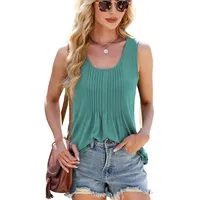 Women's Racerback Tank Tops Sleeveless T-Shirts Pleated Simple Style Solid Color main image 2