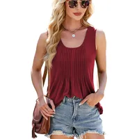 Women's Racerback Tank Tops Sleeveless T-Shirts Pleated Simple Style Solid Color main image 5