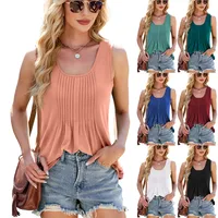 Women's Racerback Tank Tops Sleeveless T-Shirts Pleated Simple Style Solid Color main image 1