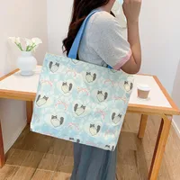 Women's Large Canvas Animal Letter Plant Cute Square Zipper Shopping Bags sku image 3