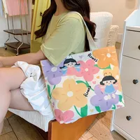 Women's Large Canvas Animal Letter Plant Cute Square Zipper Shopping Bags sku image 8