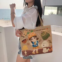 Women's Large Canvas Animal Letter Plant Cute Square Zipper Shopping Bags sku image 11