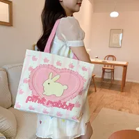 Women's Large Canvas Animal Letter Plant Cute Square Zipper Shopping Bags sku image 15