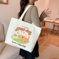 Women's Large Canvas Animal Letter Plant Cute Square Zipper Shopping Bags sku image 19