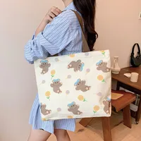 Women's Large Canvas Animal Letter Plant Cute Square Zipper Shopping Bags sku image 25