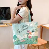 Women's Large Canvas Animal Letter Plant Cute Square Zipper Shopping Bags sku image 7