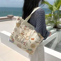 Women's Large Canvas Animal Letter Plant Cute Square Zipper Shopping Bags sku image 10