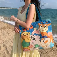 Women's Large Canvas Animal Letter Plant Cute Square Zipper Shopping Bags sku image 14
