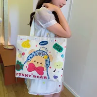 Women's Large Canvas Animal Letter Plant Cute Square Zipper Shopping Bags sku image 18