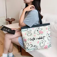 Women's Large Canvas Animal Letter Plant Cute Square Zipper Shopping Bags sku image 24