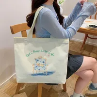 Women's Large Canvas Animal Letter Plant Cute Square Zipper Shopping Bags sku image 28