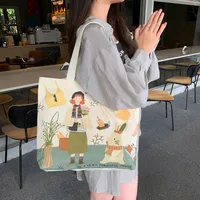 Women's Large Canvas Animal Letter Plant Cute Square Zipper Shopping Bags sku image 12
