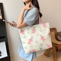 Women's Large Canvas Animal Letter Plant Cute Square Zipper Shopping Bags sku image 4