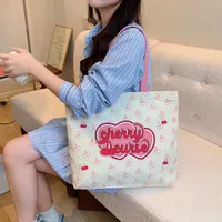 Women's Large Canvas Animal Letter Plant Cute Square Zipper Shopping Bags sku image 16