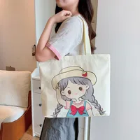 Women's Large Canvas Animal Letter Plant Cute Square Zipper Shopping Bags sku image 20