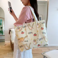 Women's Large Canvas Animal Letter Plant Cute Square Zipper Shopping Bags sku image 6