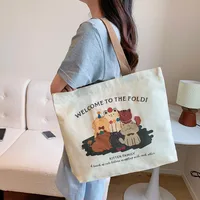 Women's Large Canvas Animal Letter Plant Cute Square Zipper Shopping Bags sku image 9