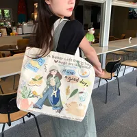 Women's Large Canvas Animal Letter Plant Cute Square Zipper Shopping Bags sku image 13
