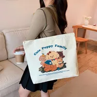 Women's Large Canvas Animal Letter Plant Cute Square Zipper Shopping Bags sku image 17