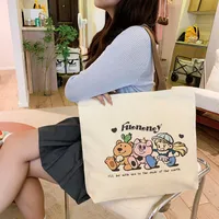 Women's Large Canvas Animal Letter Plant Cute Square Zipper Shopping Bags sku image 21