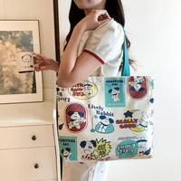 Women's Large Canvas Animal Letter Plant Cute Square Zipper Shopping Bags sku image 23