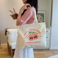 Women's Large Canvas Animal Letter Plant Cute Square Zipper Shopping Bags sku image 27