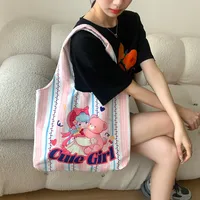 Unisex Large Canvas Animal Letter Plant Cute Square Magnetic Buckle Shopping Bags sku image 9