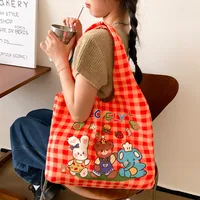 Unisex Large Canvas Animal Letter Plant Cute Square Magnetic Buckle Shopping Bags sku image 17