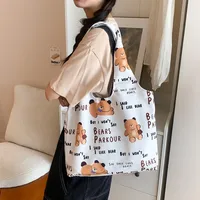 Unisex Large Canvas Animal Letter Plant Cute Square Magnetic Buckle Shopping Bags sku image 29