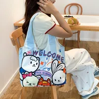 Unisex Large Canvas Animal Letter Plant Cute Square Magnetic Buckle Shopping Bags sku image 3