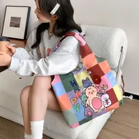Unisex Large Canvas Animal Letter Plant Cute Square Magnetic Buckle Shopping Bags sku image 8