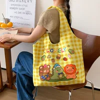 Unisex Large Canvas Animal Letter Plant Cute Square Magnetic Buckle Shopping Bags sku image 11
