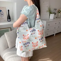 Unisex Large Canvas Animal Letter Plant Cute Square Magnetic Buckle Shopping Bags sku image 31