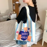 Unisex Large Canvas Animal Letter Plant Cute Square Magnetic Buckle Shopping Bags sku image 12