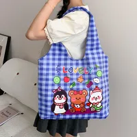 Unisex Large Canvas Animal Letter Plant Cute Square Magnetic Buckle Shopping Bags sku image 20