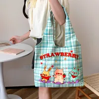 Unisex Large Canvas Animal Letter Plant Cute Square Magnetic Buckle Shopping Bags sku image 24