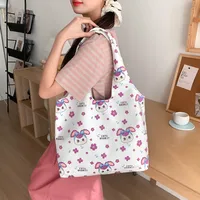 Unisex Large Canvas Animal Letter Plant Cute Square Magnetic Buckle Shopping Bags sku image 32