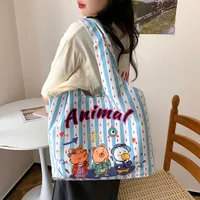 Unisex Large Canvas Animal Letter Plant Cute Square Magnetic Buckle Shopping Bags sku image 7