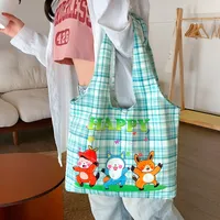 Unisex Large Canvas Animal Letter Plant Cute Square Magnetic Buckle Shopping Bags sku image 14