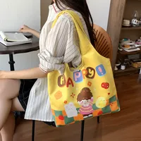 Unisex Large Canvas Animal Letter Plant Cute Square Magnetic Buckle Shopping Bags sku image 6