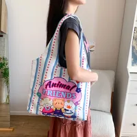 Unisex Large Canvas Animal Letter Plant Cute Square Magnetic Buckle Shopping Bags sku image 33