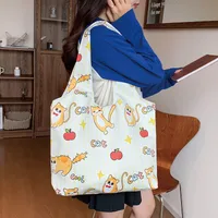 Unisex Large Canvas Animal Letter Plant Cute Square Magnetic Buckle Shopping Bags sku image 2