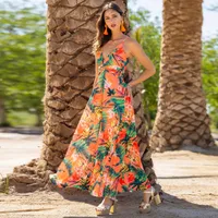 Women's A- Line Skirt Casual Elegant Streetwear Strap Contrast Binding Sleeveless Floral Maxi Long Dress Holiday Daily Selfie main image 4